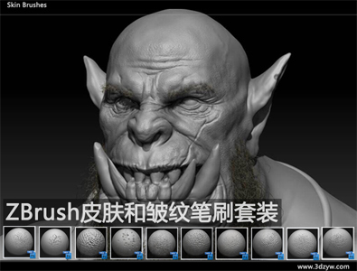 超实用ZBrush皮肤和皱纹笔刷套装