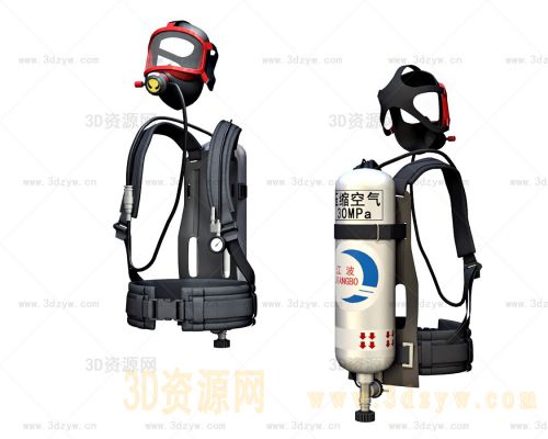 氧气呼吸器模型 防毒面具 氧气罐 火灾抢险正压式呼吸器 应急救援呼吸保护装置 呼吸道防护装备