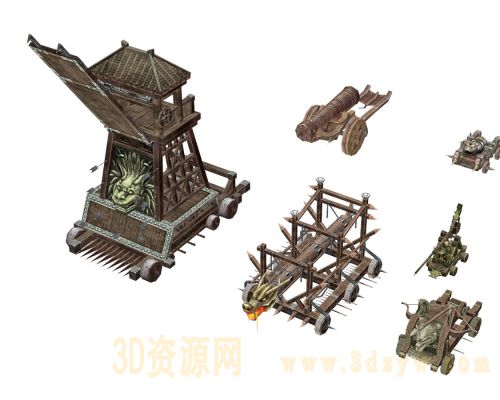 游戏道具 战车 火炮 大炮 弹药箱 击鼓台 弓箭 火盆牢房模型资源
